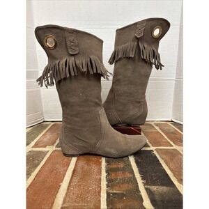 Brown Suede Leather Grommet Mid-Calf Women's Pirate Style Bootie Size 5 (T37)